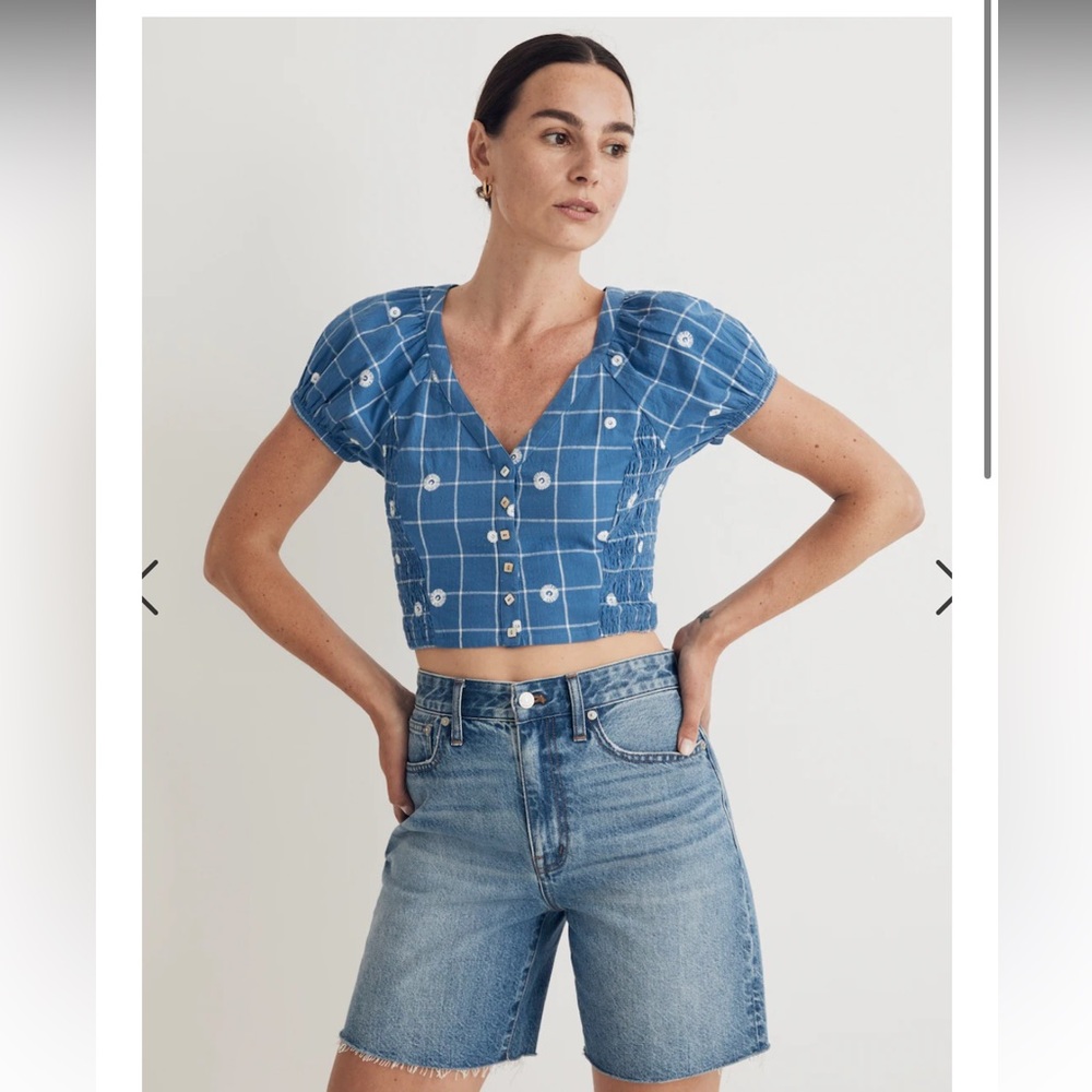 NWT Madewell embroidered puff sleeve crop top